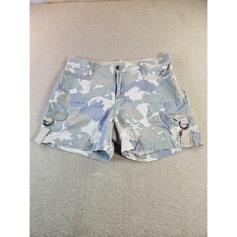 Lee Women's Size 12 Cargo Shorts Blue Gray Camo Print Stretch Utility Pockets